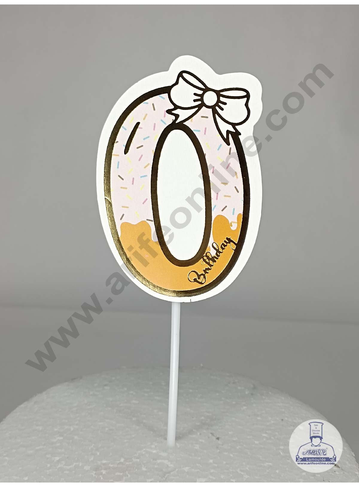 CAKE DECORβ’ Zero Birthday Pink Donut Theme with Bow Paper Topper For Cake And Cupcake ( SBMT-PT-00P )