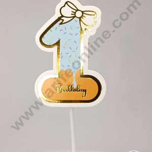 CAKE DECOR™ 1st Birthday Blue Donut Theme with Bow Paper Topper For Cake And Cupcake ( SBMT-PT-01B )