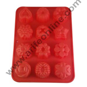 Cake Decor Silicon 12 in 1 Mix Flowers Shape Muffin Cupcake Mould