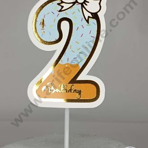 CAKE DECOR™ 2nd Birthday Blue Donut Theme with Bow Paper Topper For Cake And Cupcake ( SBMT-PT-02B )
