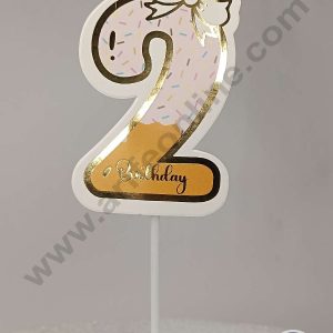 CAKE DECOR™ 2nd Birthday Pink Donut Theme with Bow Paper Topper For Cake And Cupcake ( SBMT-PT-02P )