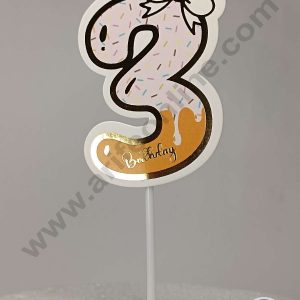 CAKE DECOR™ 3rd Birthday Pink Donut Theme with Bow Paper Topper For Cake And Cupcake ( SBMT-PT-03P )
