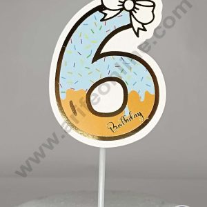 CAKE DECORβ’ 6th Birthday Blue Donut Theme with Bow Paper Topper For Cake And Cupcake ( SBMT-PT-06B )