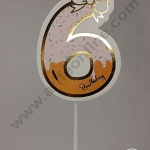 CAKE DECORβ’ 6th Birthday Pink Donut Theme with Bow Paper Topper For Cake And Cupcake ( SBMT-PT-06P )