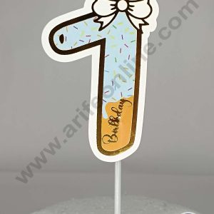 CAKE DECOR™ 7th Birthday Blue Donut Theme with Bow Paper Topper For Cake And Cupcake ( SBMT-PT-07B )