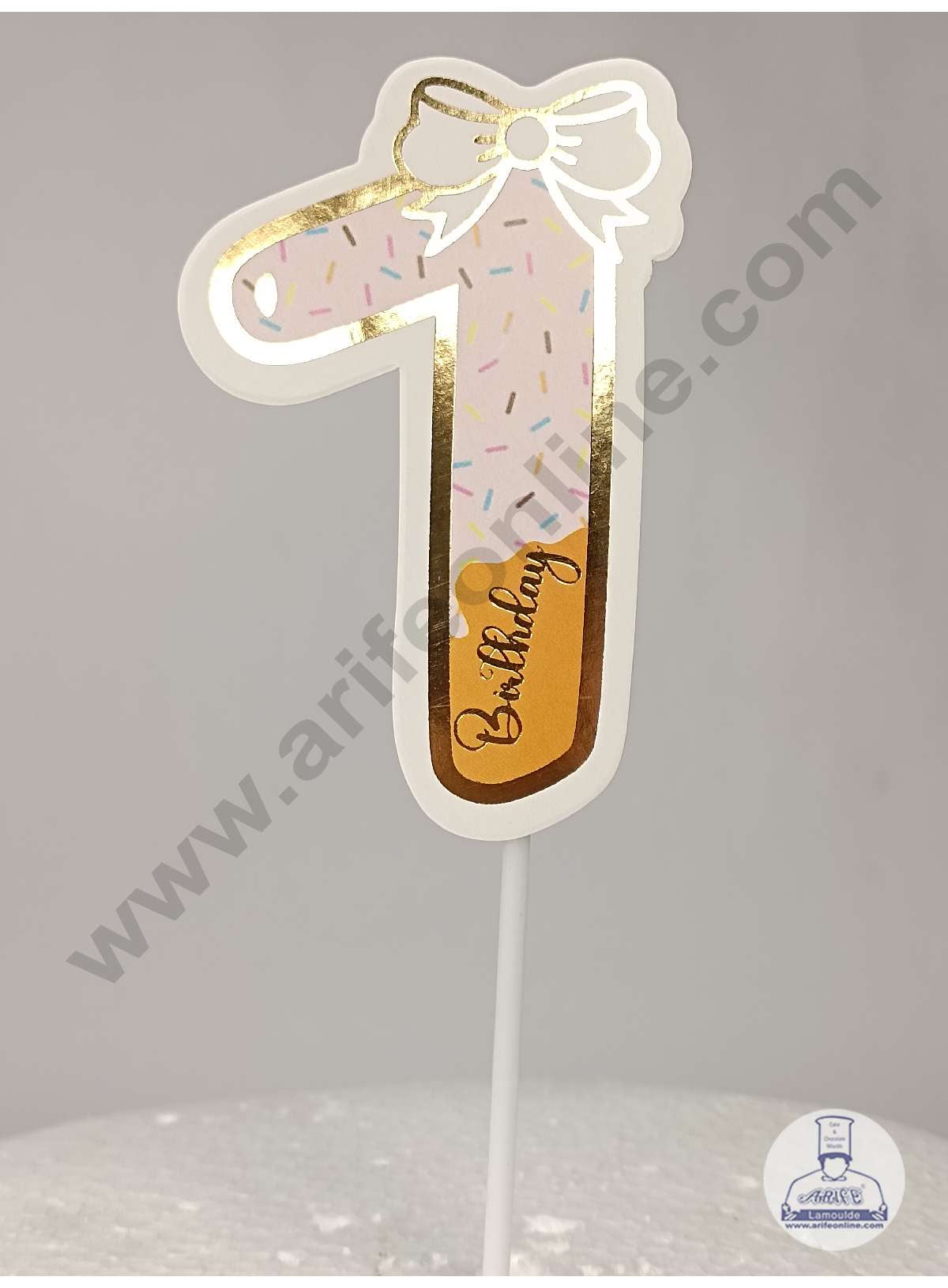 CAKE DECORβ’ 7th Birthday Pink Donut Theme with Bow Paper Topper For Cake And Cupcake ( SBMT-PT-07P )