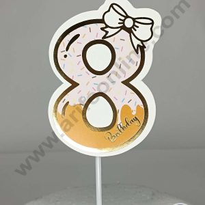 CAKE DECOR™ 8th Birthday Pink Donut Theme with Bow Paper Topper For Cake And Cupcake ( SBMT-PT-08P )