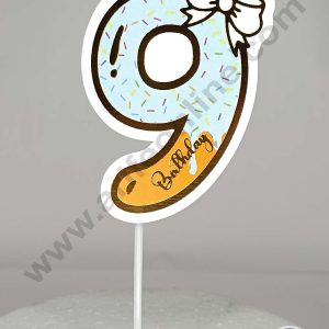 CAKE DECOR™ 9th Birthday Blue Donut Theme with Bow Paper Topper For Cake And Cupcake ( SBMT-PT-09B )