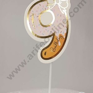 CAKE DECOR™ 9th Birthday Pink Donut Theme with Bow Paper Topper For Cake And Cupcake ( SBMT-PT-09P )