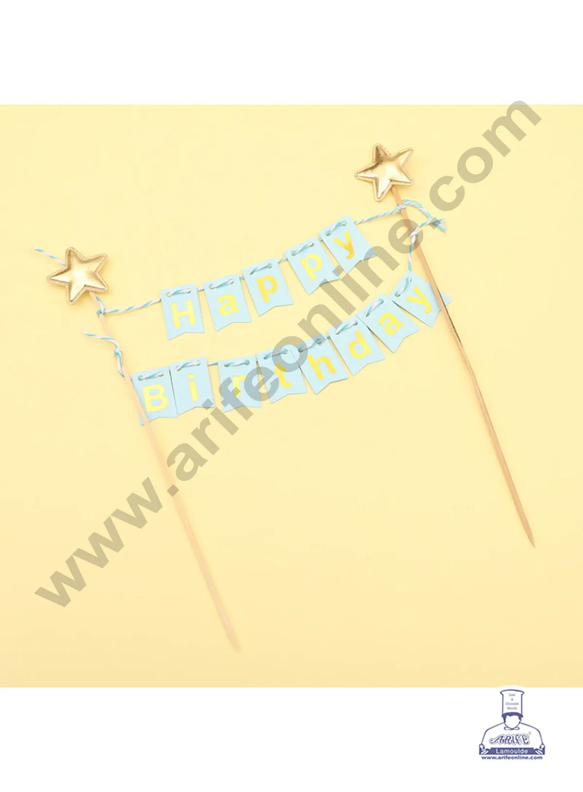 CAKE DECOR™ 1 pcs Blue Hanging Happy Birthday Paper Topper For Cake