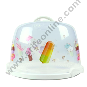 CAKE DECOR™ Multi-function Cake Case with Candy Print | Cake Carrier | Cake Keeper with Lid  (Small) - White