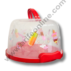 CAKE DECOR™ Multi-function Cake Case with Candy Print | Cake Carrier | Cake Keeper with Lid (Small)  - Red