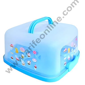 CAKE DECOR™ 2 in 1 Square Cupcake Carrier and Cake Keeper with Lid | Cupcake Box to Fit 12 Cupcake - Blue