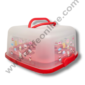 CAKE DECOR™ 2 in 1 Square Cupcake Carrier and Cake Keeper with Lid | Cupcake Box to Fit 12 Cupcake - Red