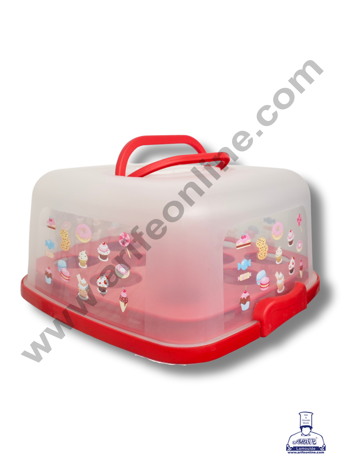 CAKE DECORβ’ 2 in 1 Square Cupcake Carrier and Cake Keeper with Lid | Cupcake Box to Fit 12 Cupcake - Red