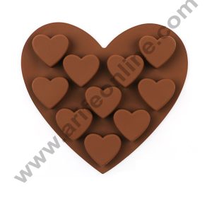 Cake Decor Silicon 10 Cavity Heart Shape Design Chocolate Mould Ice, Jelly Candy Mould