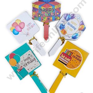 CAKE DECOR™ 100 pcs Happy Birthday Tag Mix HDB Theme Paper Topper For Cake And Cupcake