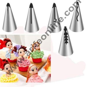 Cake Decor 5 Piece Cake Decorating Set Frosting Frill Nozzle Icing Piping Bag Tips With Steel Nozzles. Reusable & Washable.