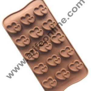 Cake Decor Silicon 15 Cavity Velantine Heart Design Brown Chocolate Mould, Ice Mould, Chocolate Decorating Mould
