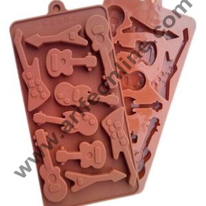 Cake Decor Silicon 10 Cavity Guitar Design Brown Chocolate Mould, Ice Mould, Chocolate Decorating Mould