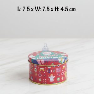 Cake Decor ™ Merry Christmas Tins Round Shape - 11| L: 7.5 x W: 7.5 x H: 4.5 cm| Round Storage Containers Tins | 1 Pc Pack