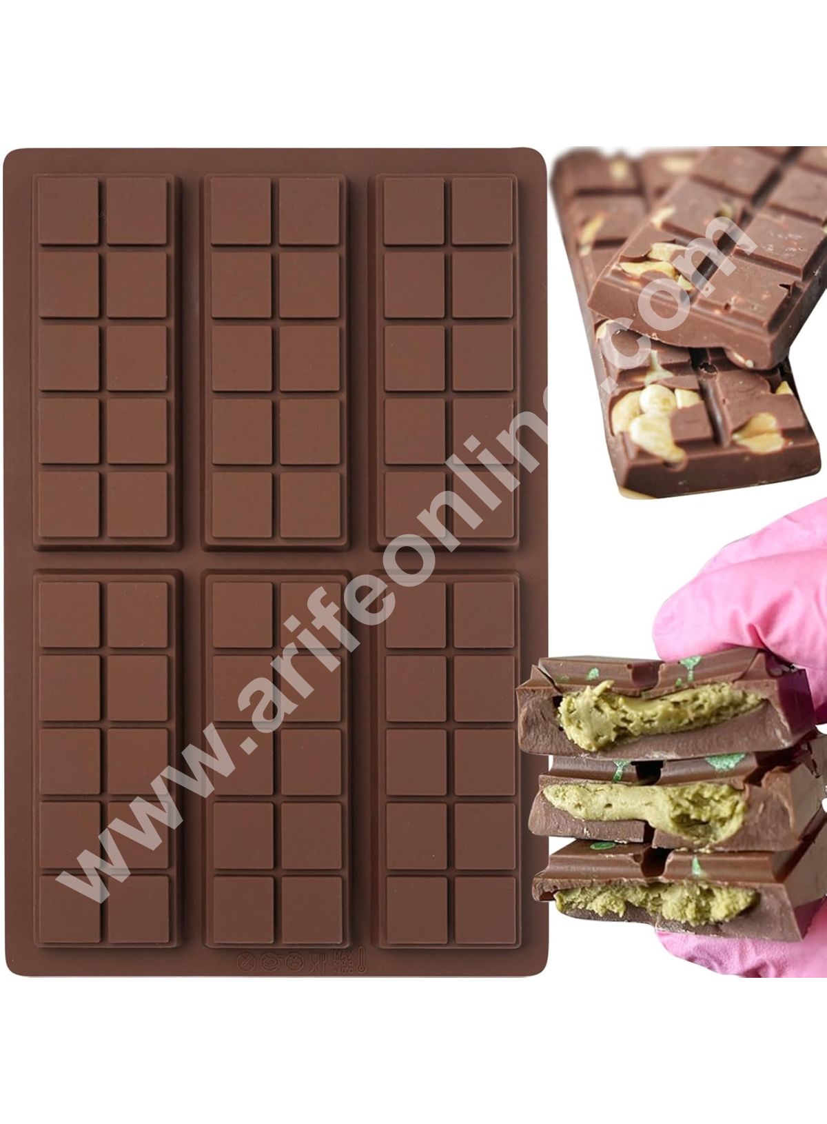 CAKE DECORβ’ 6 Cavity Deep Square Bar Kunafa Chocolate Silicone Mould | Pistachio Kunafa Chocolate Bar Mould (Design-13)