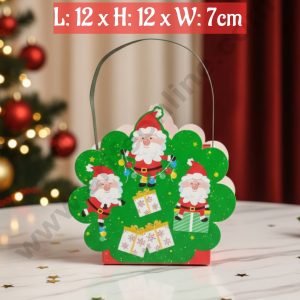 CAKE DECOR™ Christmas Santa Gift Bag- 12X7X12 cm| Gift Bag with Handle (1 Pcs Pack) - Red & Green