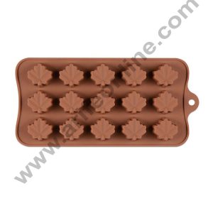 Cake Decor Silicon 15 Cavity Maple Leaf Design Brown Chocolate Mould, Ice Mould, Chocolate Decorating Mould