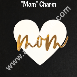 Double Acrylic MOM Charm with White Heart | Gold & White Acrylic Mom Topper