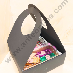 CAKE DECORβ’ Round Handle Hamper Box With Cavity (Black) | Gift Box | Gift Bag With Handle (1 Pc Pack)