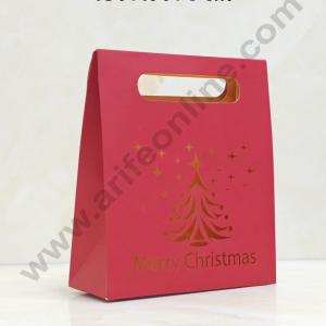 CAKE DECOR™ Merry Christmas Cut-out Goodie Bag For Hampers | Chocolate Box Hamper Box - 1 Pcs Pack - Red