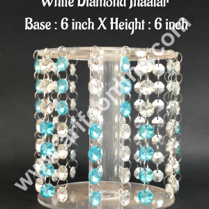 CAKE DECOR™ 6-Inch Acrylic Round Spacer with Blue & White Diamond Jhaalar | Elegant Cake & Cupcake Decoration Stand/Spacer