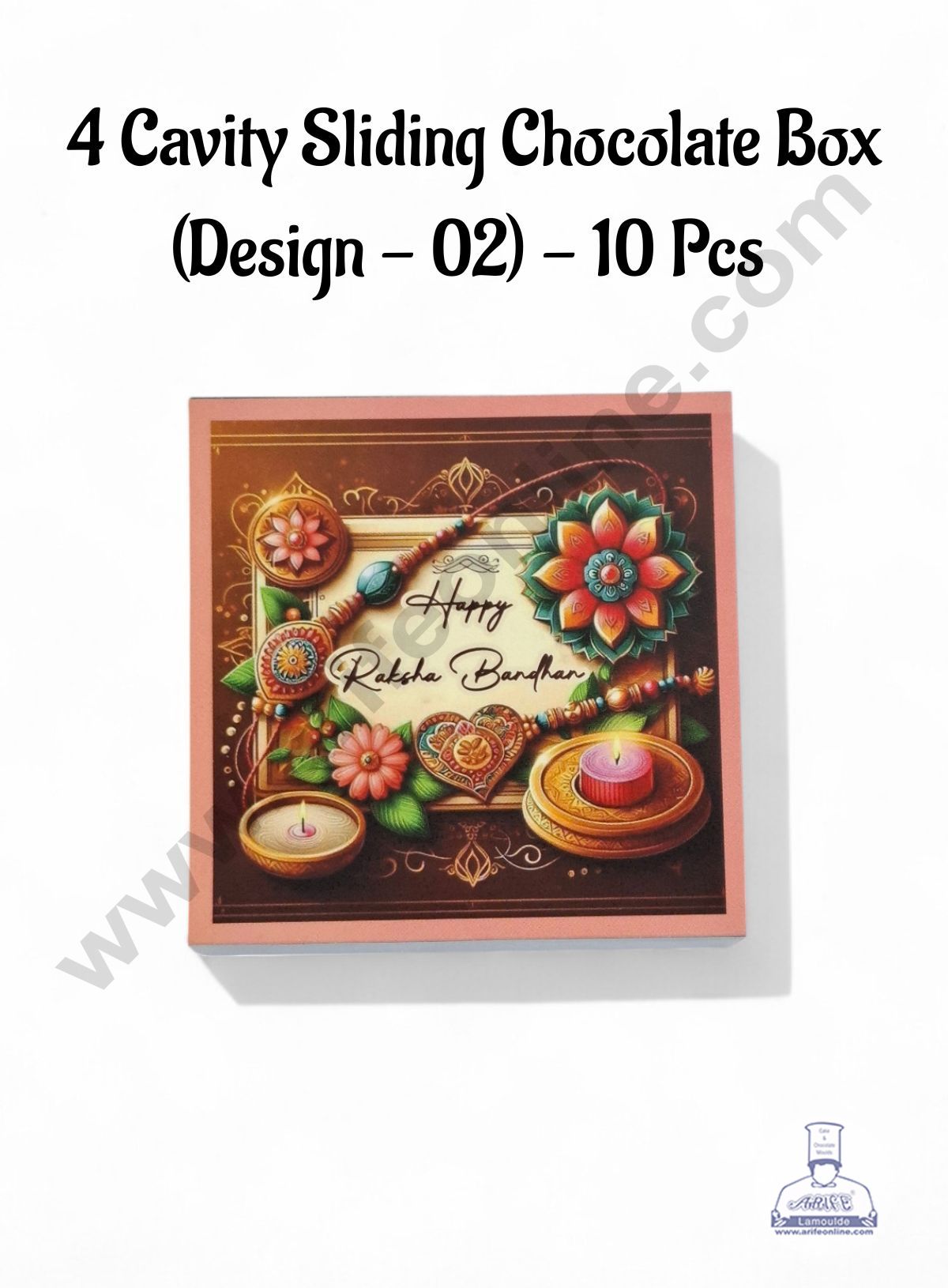 4 Cavity Raksha Bandhan Sliding Chocolate Box (Design - 02) Without Cavity (10 Pcs Pack) - CAKE DECORโข
