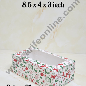 CAKE DECORβ’ White Christmas Theme Plum Cake Box Clear Window, Plum Carriers- Big (10 Pcs Pack)