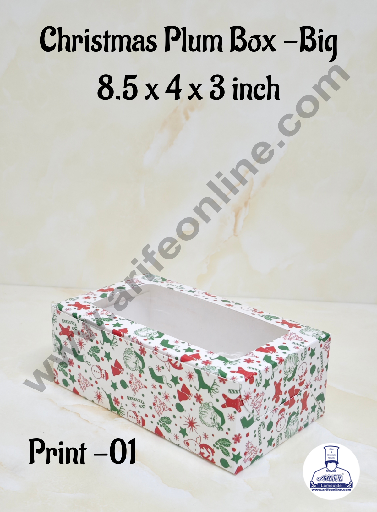 CAKE DECORβ’ White Christmas Theme Plum Cake Box Clear Window, Plum Carriers- Big (10 Pcs Pack)