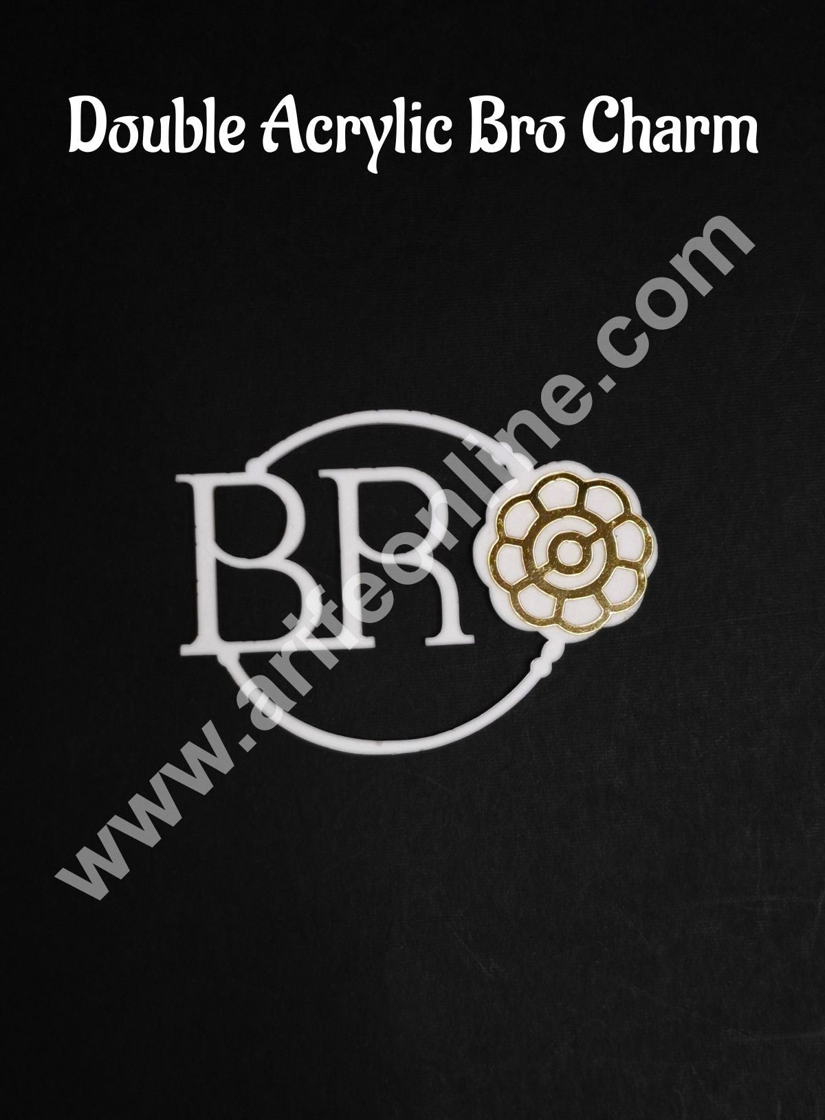 Double Acrylic Bro Charm with Gold Finish | Gold & White Acrylic Rakhi Topper CAKE DECORβ’