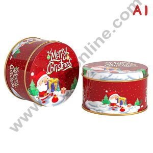 Cake Decor ™Merry Christmas Tins Round Shape - 01 | Round Storage Containers Tins | 1 Pc Pack