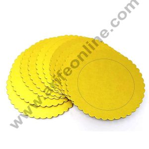 Cake Decor Gold Design Flower Print Glossy Corrugated Cake Board Base 12 Inch Diameter for Half Kg Cakes- Pack of 10Pcs