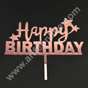 5 inch Rose Gold Acrylic Happy Birthday With 3 Star Design Cut-Out Cake Topper Cake Decoration Dessert Decoration - CAKE DECORβ’
