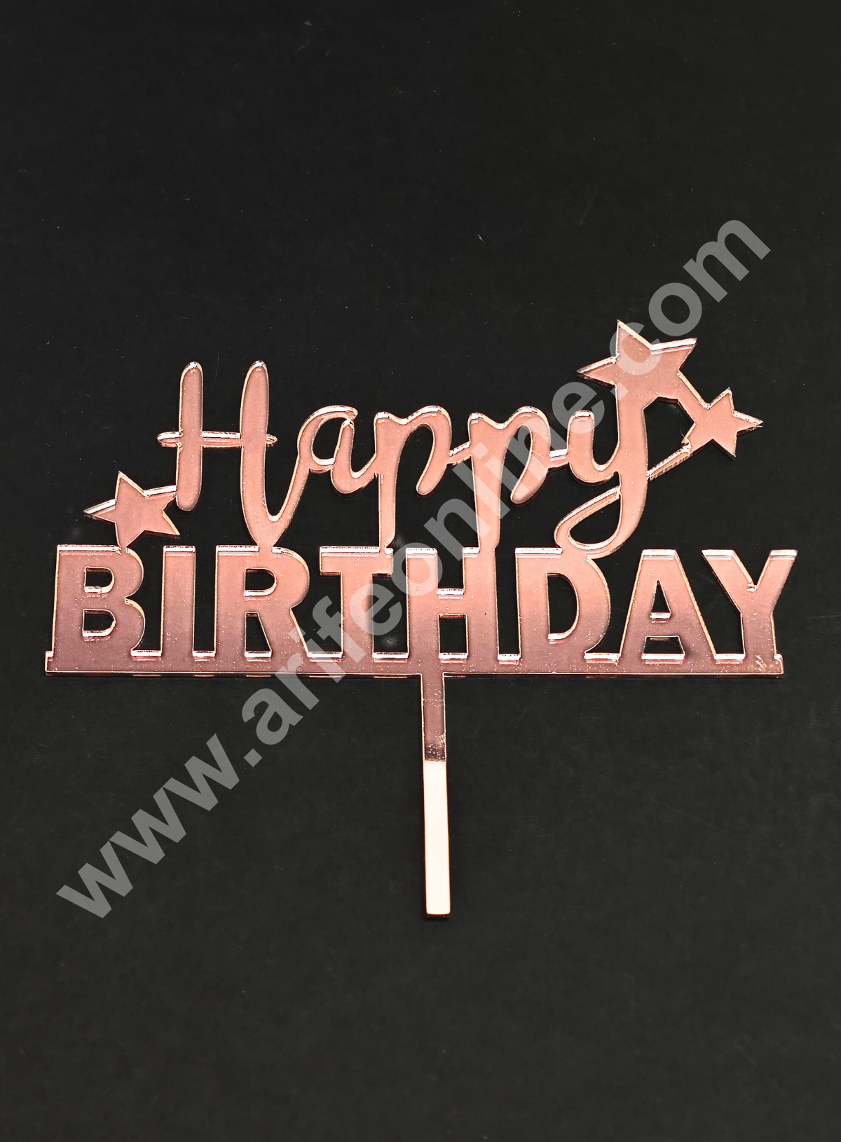 5 inch Rose Gold Acrylic Happy Birthday With 3 Star Design Cut-Out Cake Topper Cake Decoration Dessert Decoration - CAKE DECOR™
