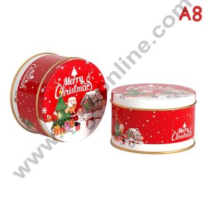 Cake Decor ™Merry Christmas Tins Round Shape - 04 | Round Storage Containers Tins | 1 Pc Pack