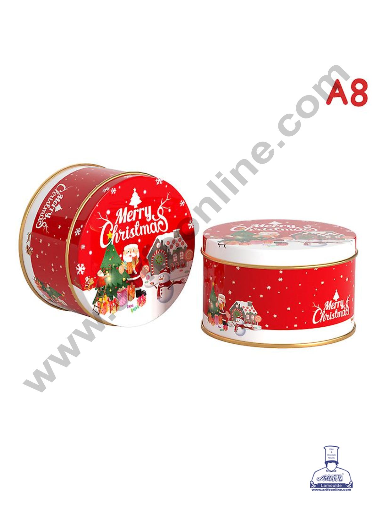 Cake Decor β’Merry Christmas Tins Round Shape - 04 | Round Storage Containers Tins | 1 Pc Pack