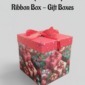 Christmas Square Hamper Box With Ribbon - Gift Boxes | 15 x 15 x 15 cm | 1 Piece - CAKE DECORβ’