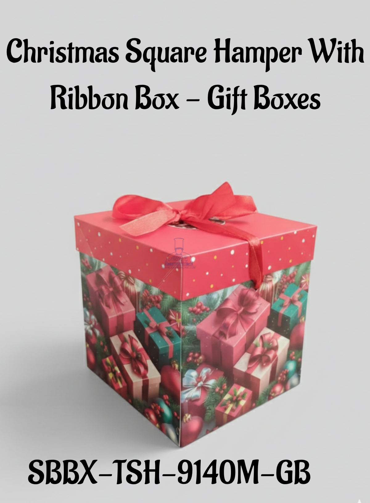 Christmas Square Hamper Box With Ribbon - Gift Boxes | 15 x 15 x 15 cm | 1 Piece - CAKE DECOR™