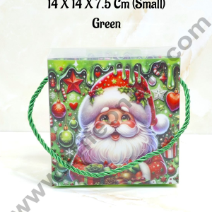 CAKE DECORβ’ Christmas Print Hamper Bag With Rope 14 X 14 X 7.5 Cm (Small) - Green | Hamper Bag | Gift Box | Gift Bag with Handle (1 Pcs Pack)