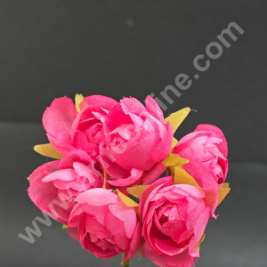 CAKE DECOR™  Small Peony Artificial Flower Bunch For Cake Decoration – Rani Pink ( 6 pc pack )