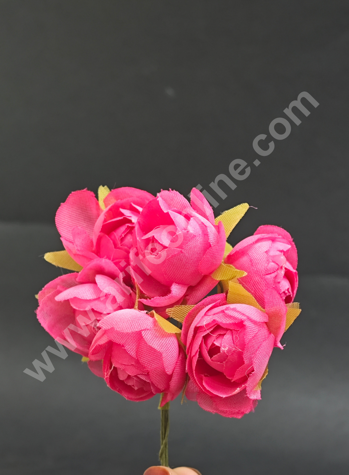 CAKE DECOR™ Small Peony Artificial Flower Bunch For Cake Decoration – Rani Pink ( 6 pc pack )