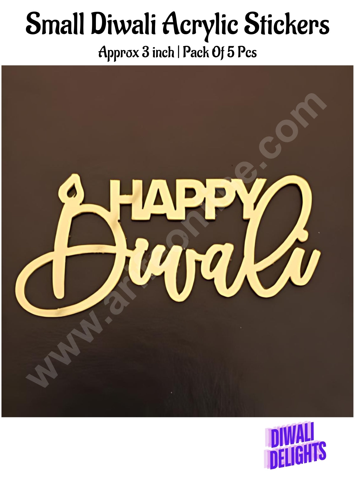 Cake Decor™ Small Diwali Acrylic Stickers For Hampers Cake and Cupcakes Toppers ( SBMT-DStick-003 )