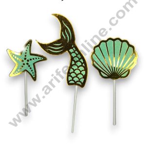 CAKE DECOR™ 3 Pcs Green Mermaid Cake Topper Paper Set