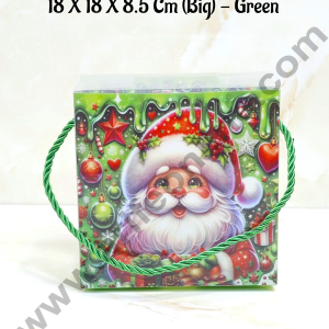CAKE DECOR™ Christmas Print Hamper Bag With Rope 18 X 18 X 8.5 Cm (Big) - Green | Hamper Bag | Gift Box | Gift Bag with Handle (1 Pcs Pack)